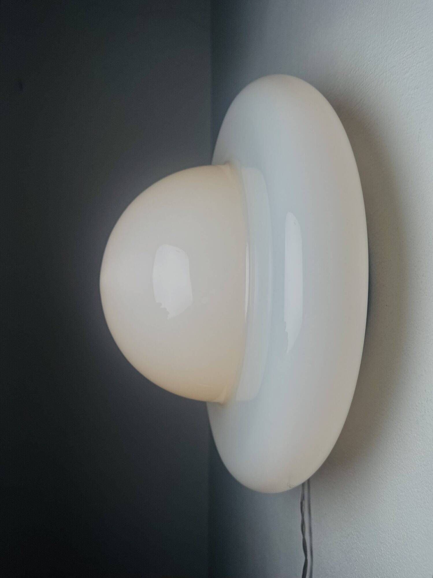 Sculptural Ufo Space Age Wall Lamp In Opal Glass, Italy 1970S