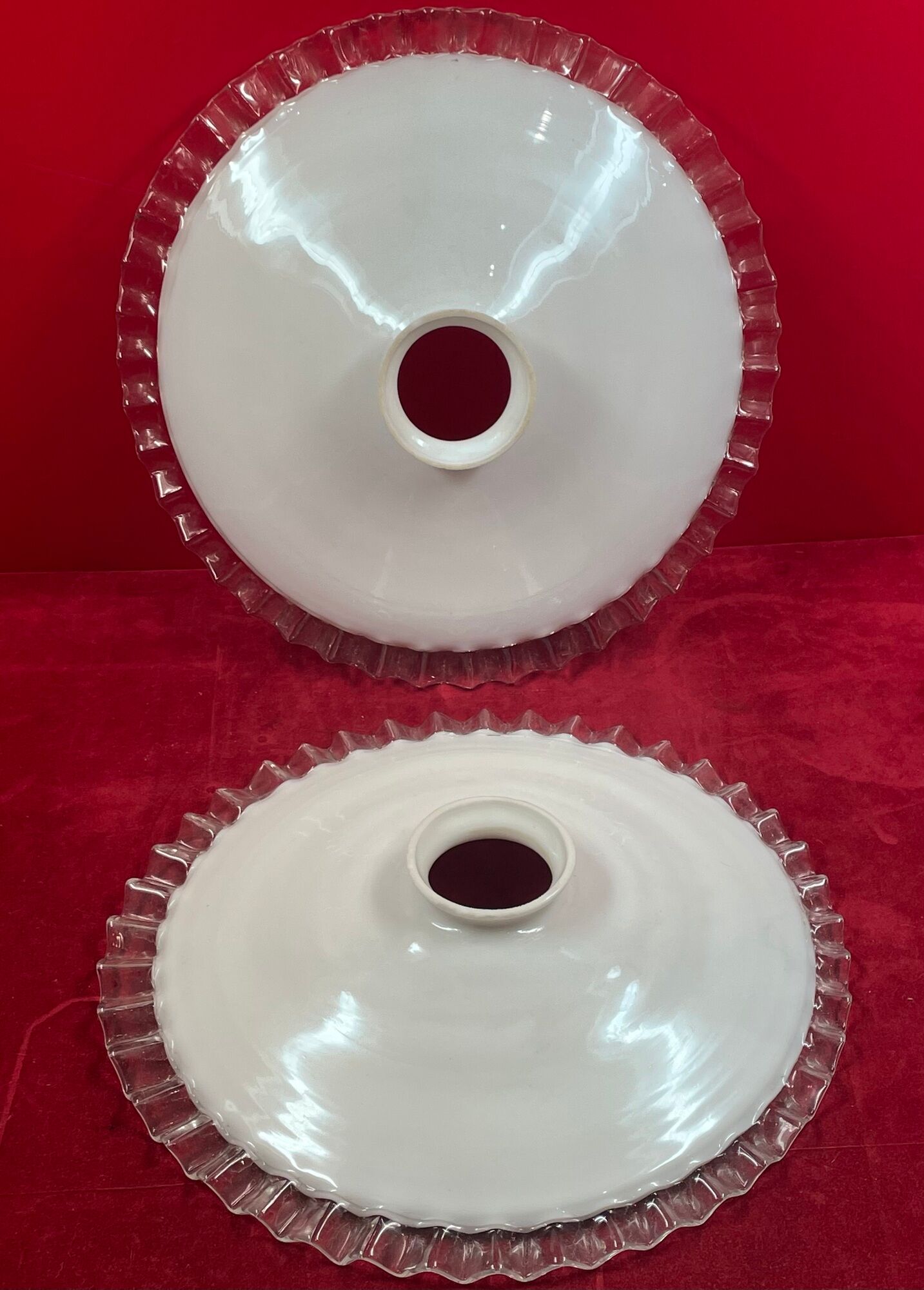 Ceiling lampshade, old opaline glass serrated 25.5 cm set of 2