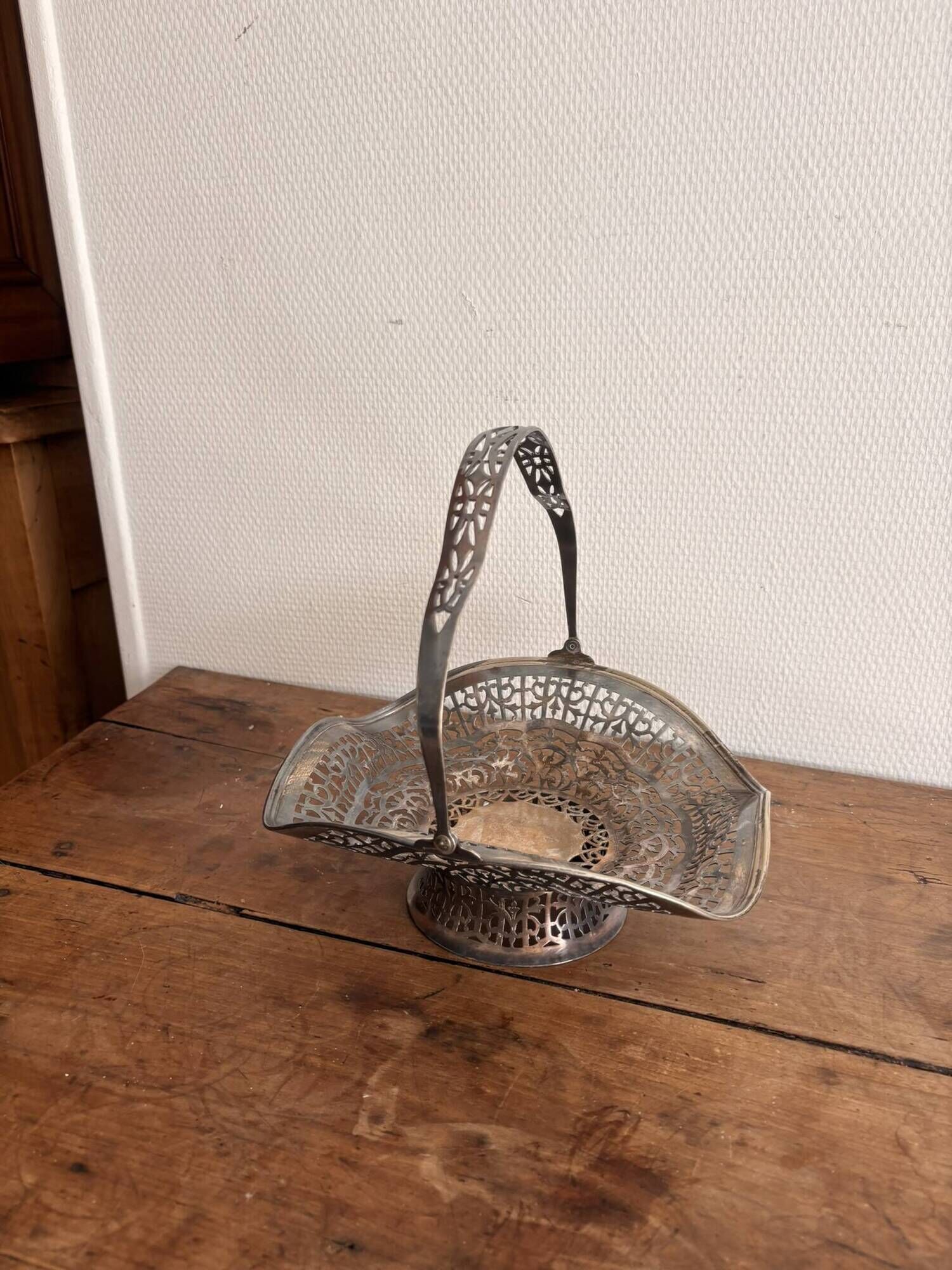 Silver Metal Openwork Vintage Art Deco Fruit Basket