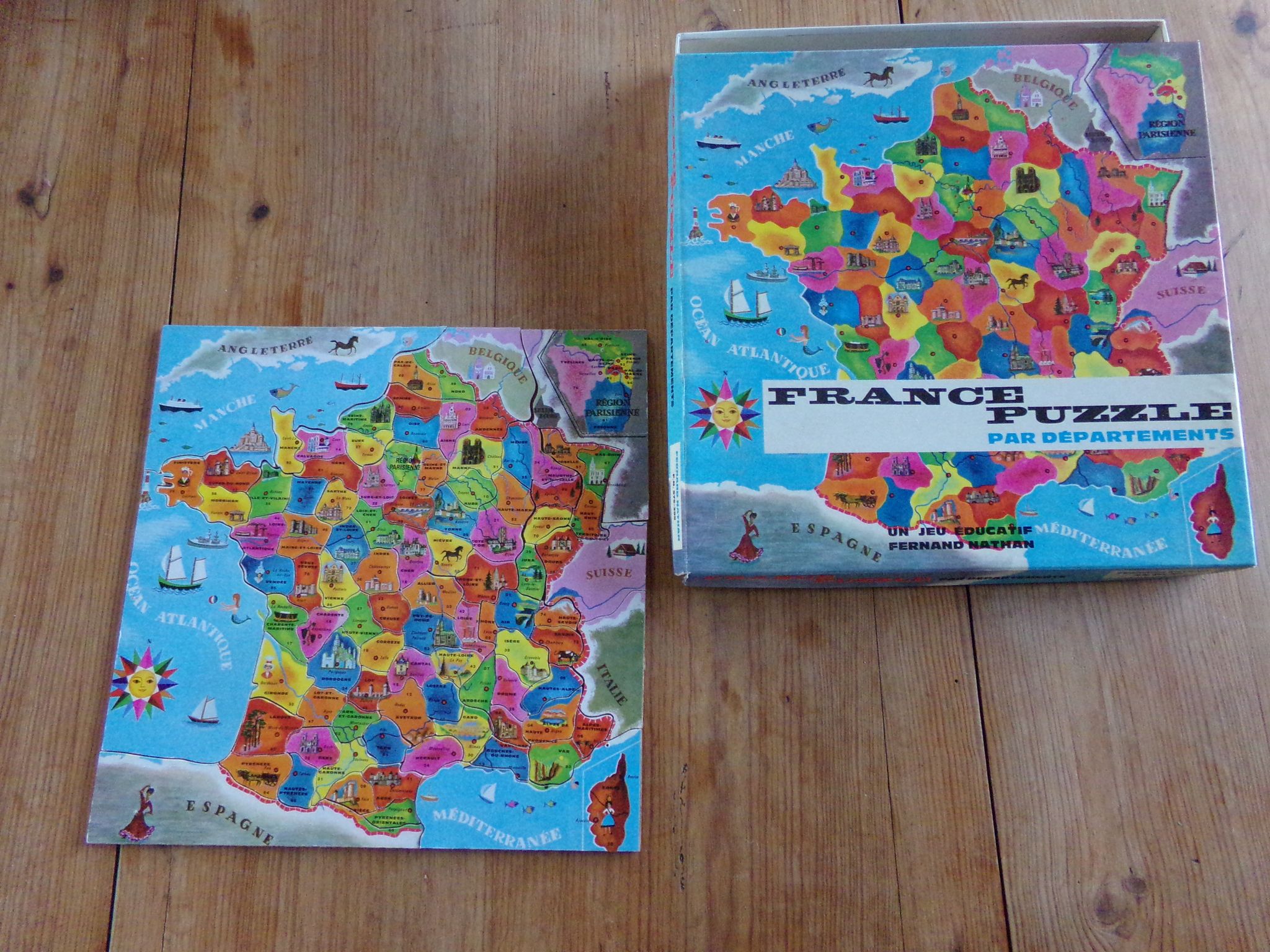 Wooden puzzle from the French departments in the 70s
