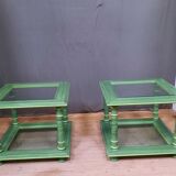 Pair of square sofa ends made of green ceruse wood