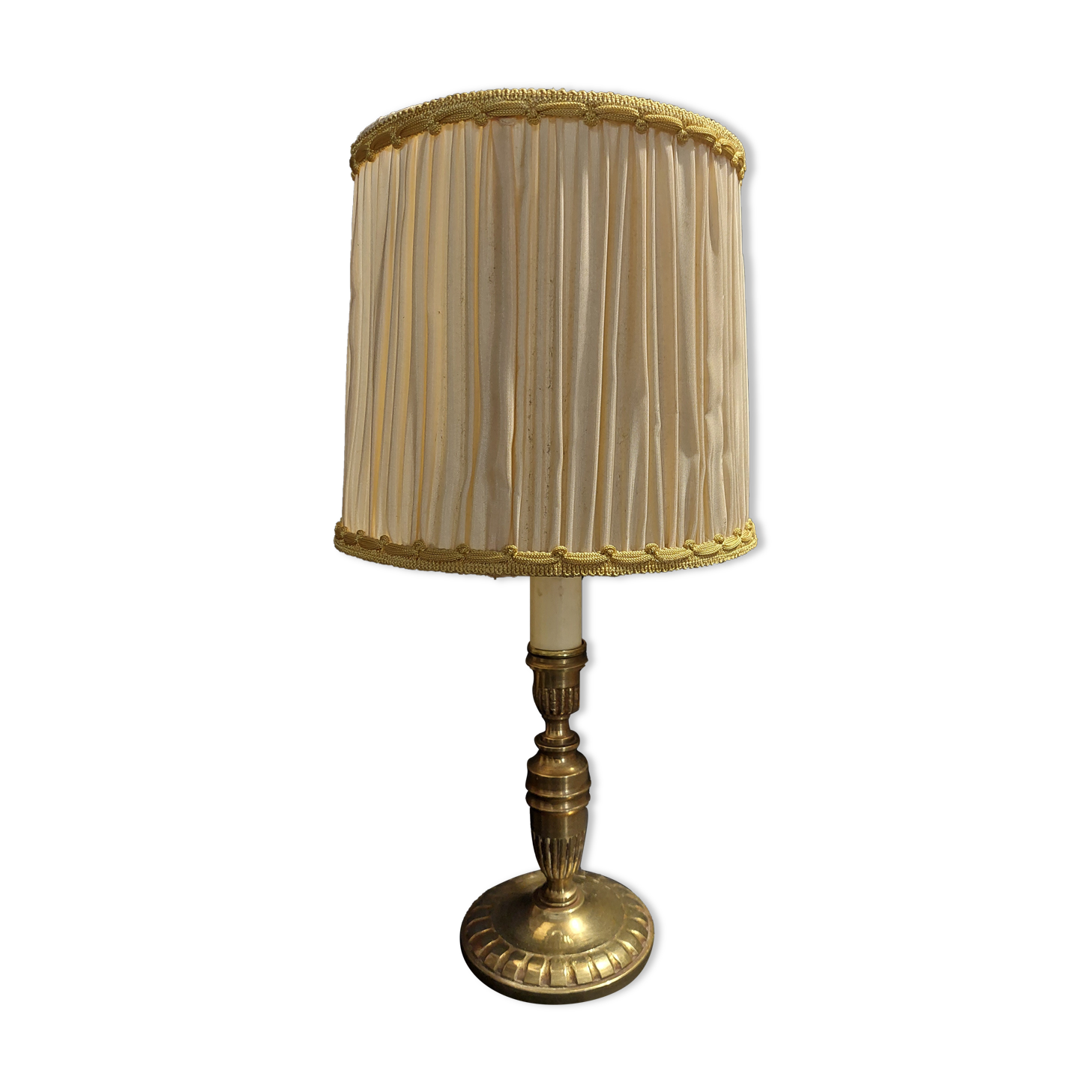 Vintage bedside table lamp brass lampshade pleated silk