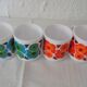 4 mugs lotus flowers red and blue arcopal vintage france