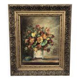 Tableau bouquet de fleurs nature morte peinture à l'huile signé "Lelesieur"
