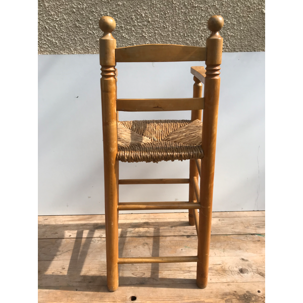 Chaise haute ancienne enfant années 50 en bois & paille vintage  Selency