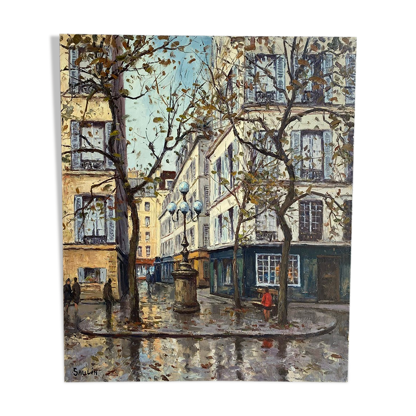 Ancient painting, Furstenberg Square, Paris, signed Saulin, 20th century