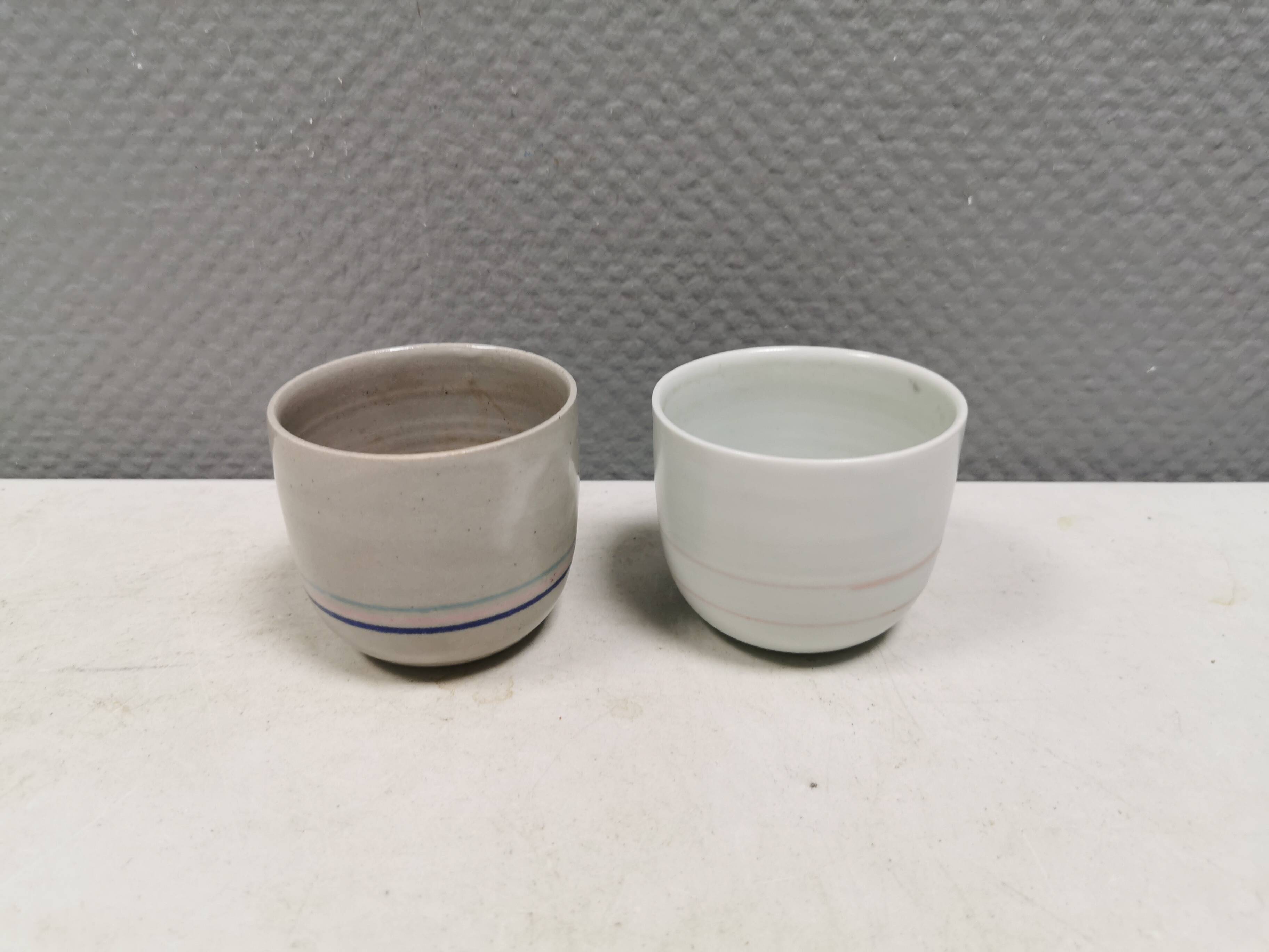 Two handmade ceramic mugs by Vibeke Fischer (VF) from the 1990s.
