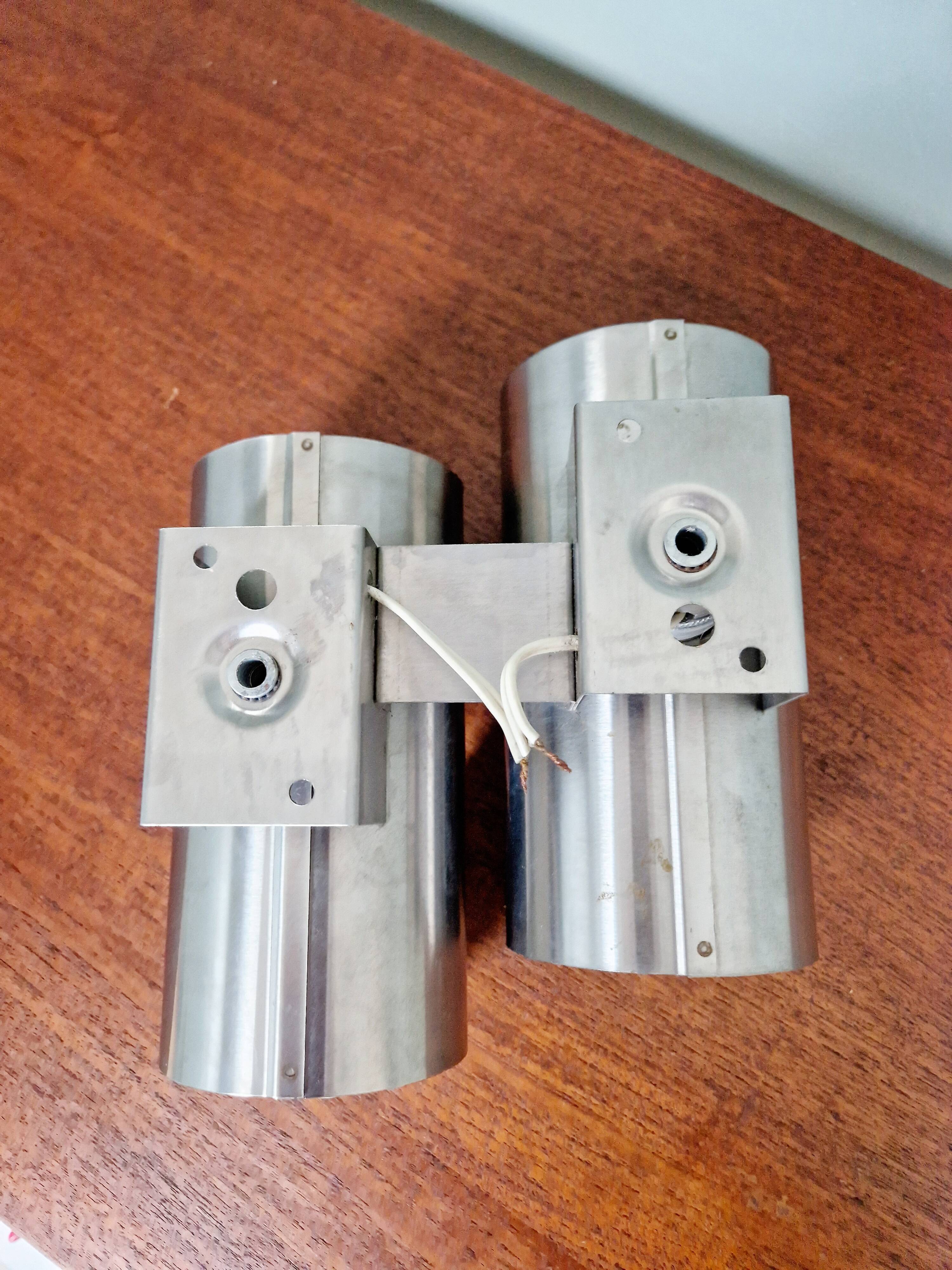 Space Age double wall lamp, in brushed aluminum, 1970s