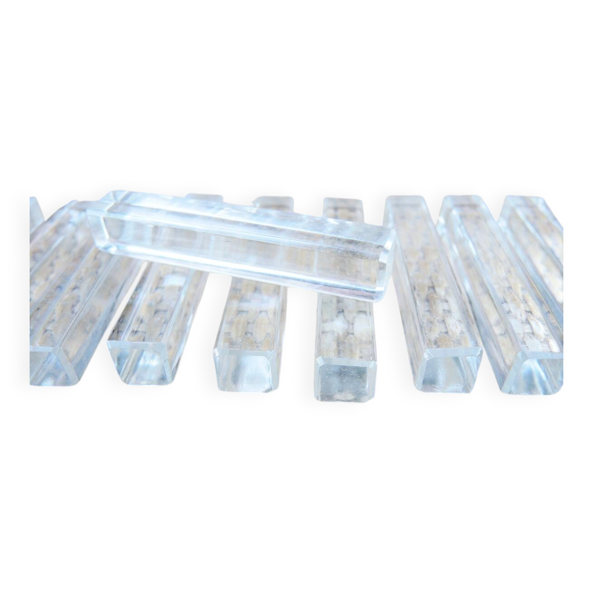 11 old rectangular crystal knife rests.