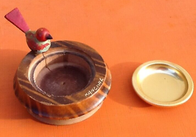 1950s hand ashtray turned wood bird décor
