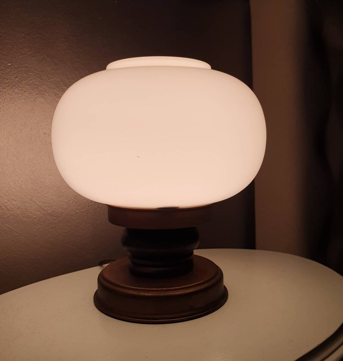 Wooden and brass table light 70s