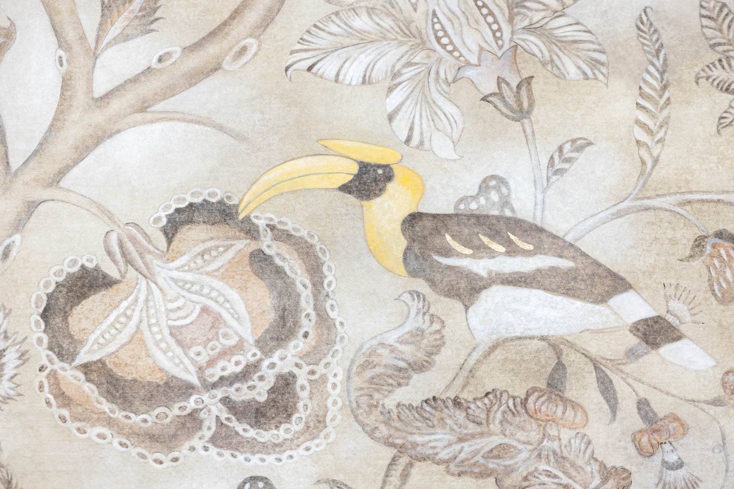 Painted canvas depicting toucans. Contemporary work.