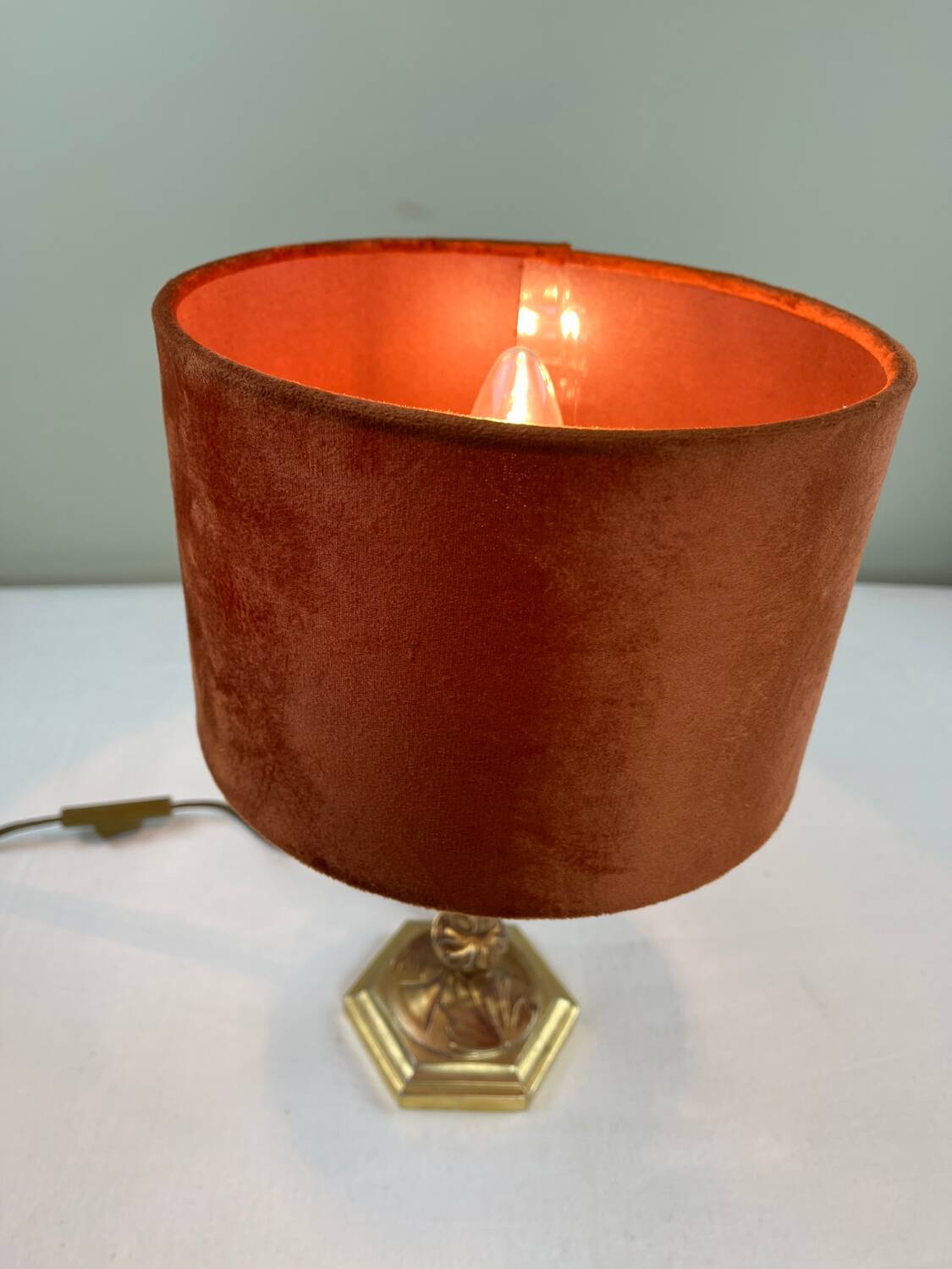 Brass and velvet lamp