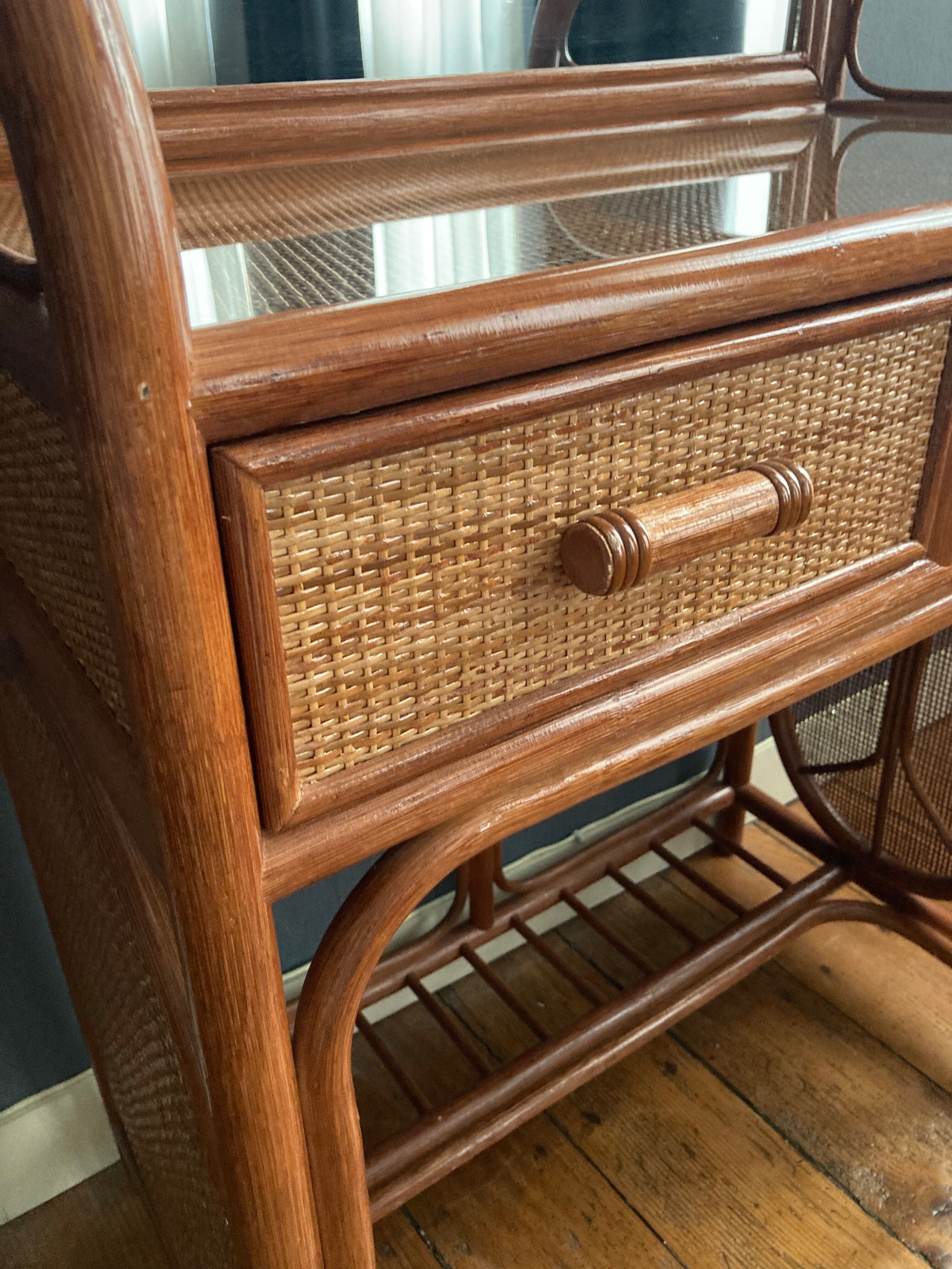Hairdressing set and rattan chair in the 70s