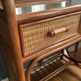 Ensemble coiffeuse et chaise en rotin années 70