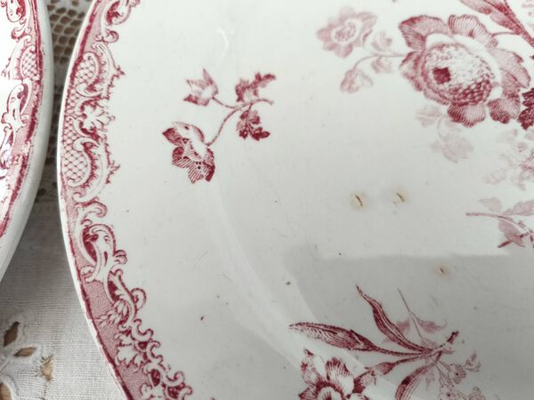 Lot de 5 assiettes plates début 20e Sarreguemines Modèle Fontanges