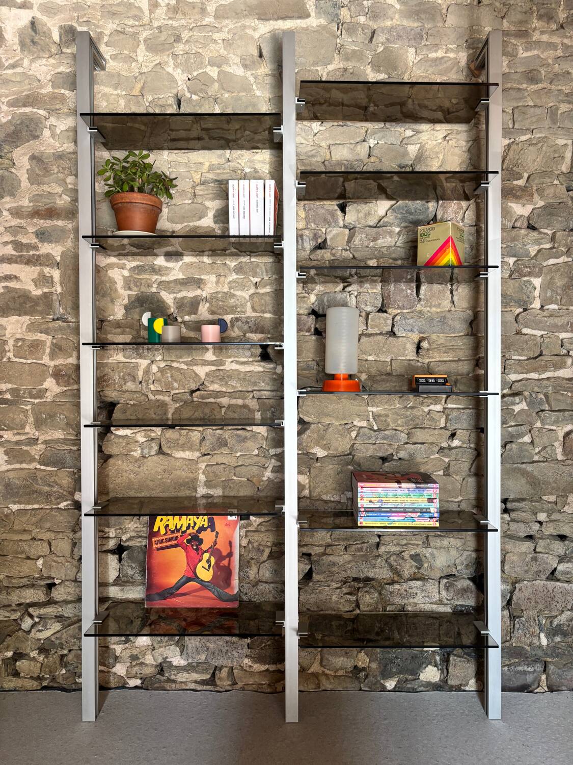 Modular metal and glass bookcase for Roche Bobois, 1970