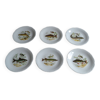 6 fish plates Sologne porcelain Larchevèque