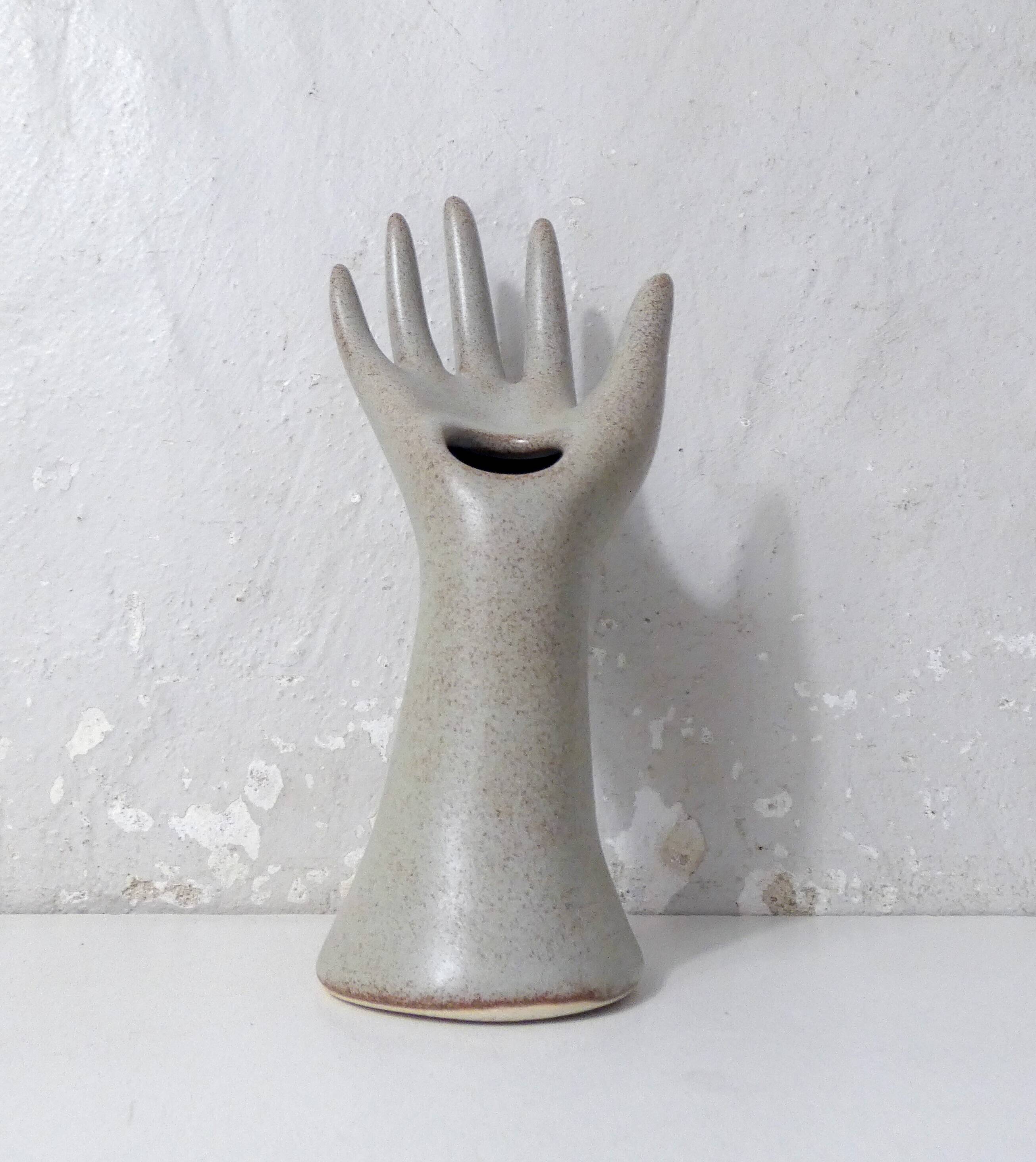 Vintage stoneware hand ring holder soliflore jewelry holder