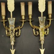 Large pair of arrow sconces and eagle heads in Empire style - gilded bronze