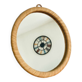 Vintage Round Rattan Wall Mirror 1990s