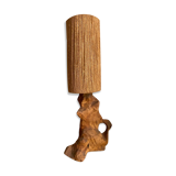 Lampe à poser style brutaliste, bois brut et corde