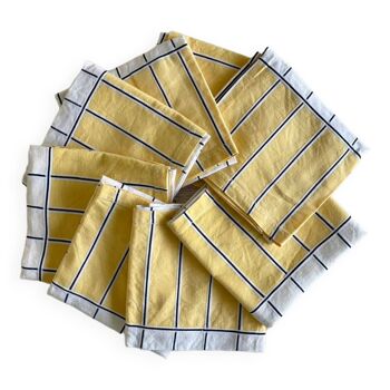 Set of 8 yellow & black checkered table napkins 55x55 cm linen