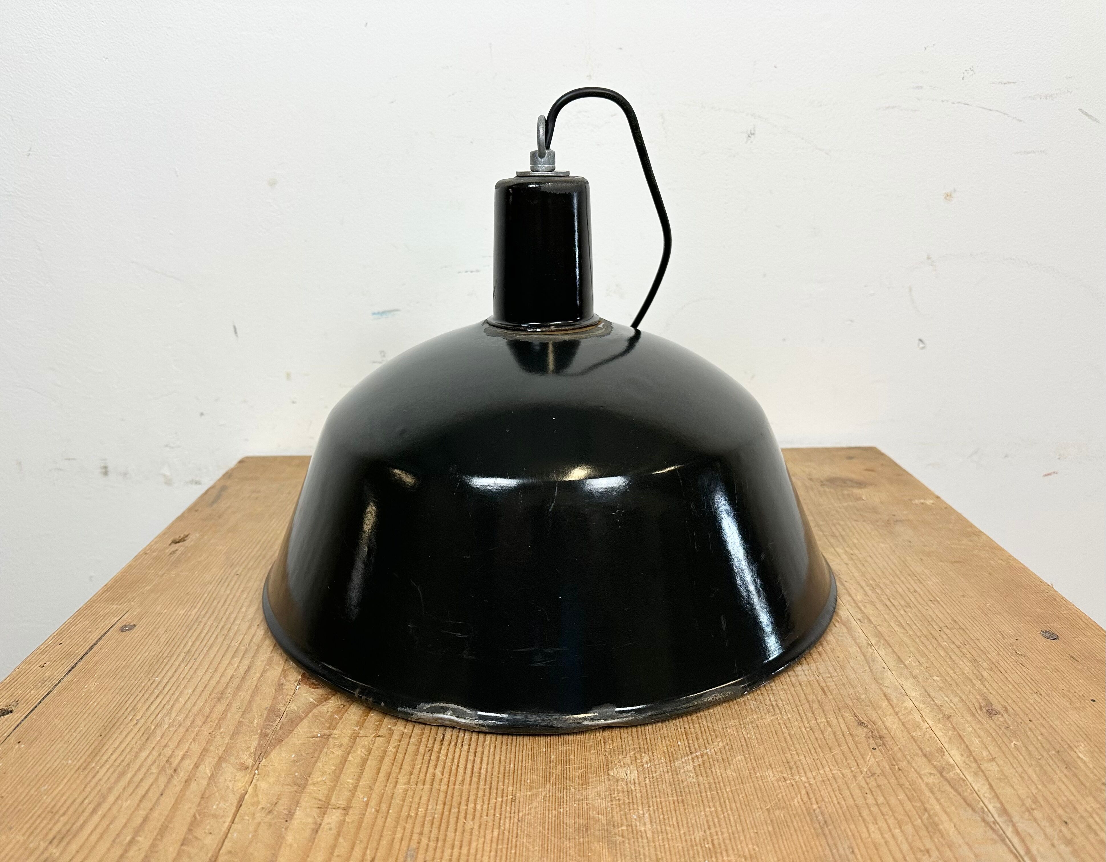 Industrial black enamel pendant lamp from emax, 1960s
