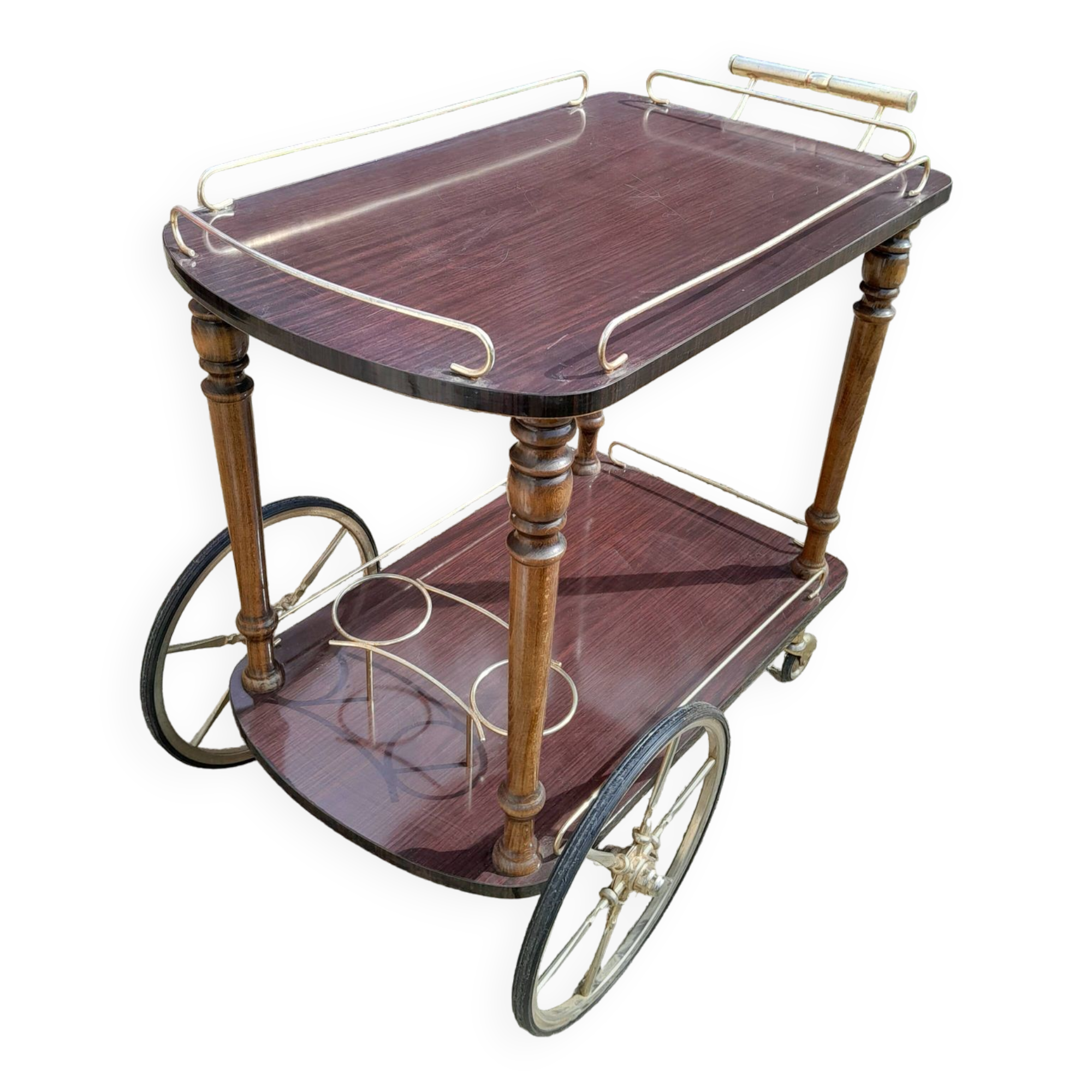 Servante desserte a roulante vintage laiton