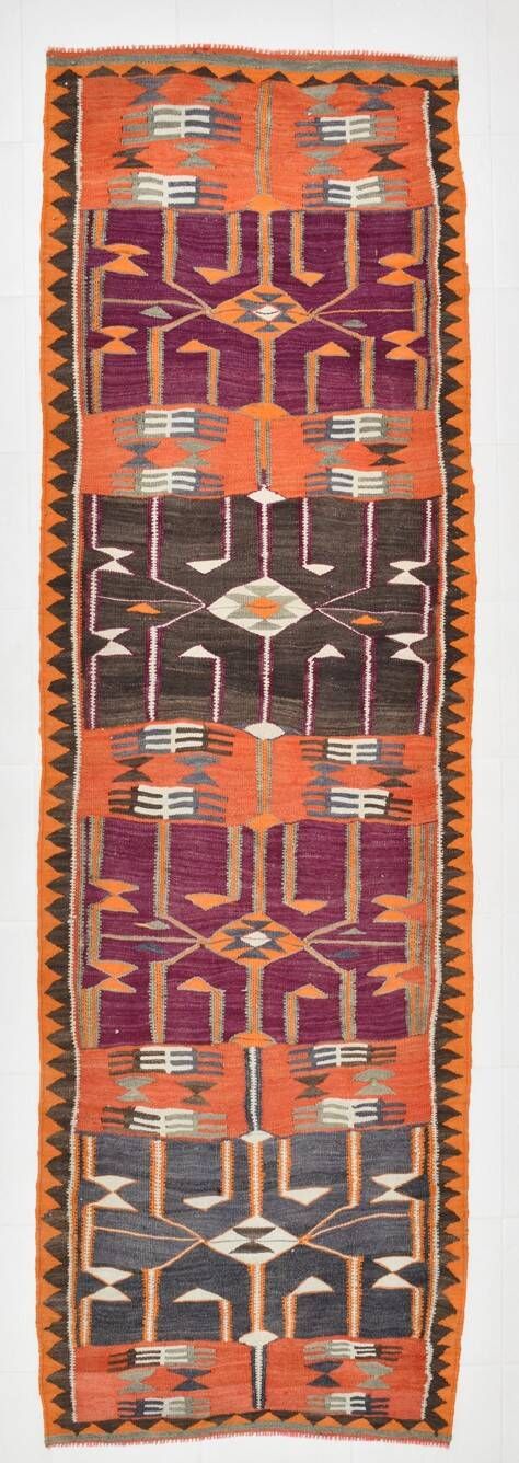 4x12 Kilim Multicolor Rare Size Pattern Kilim Rug, 113x364Cm