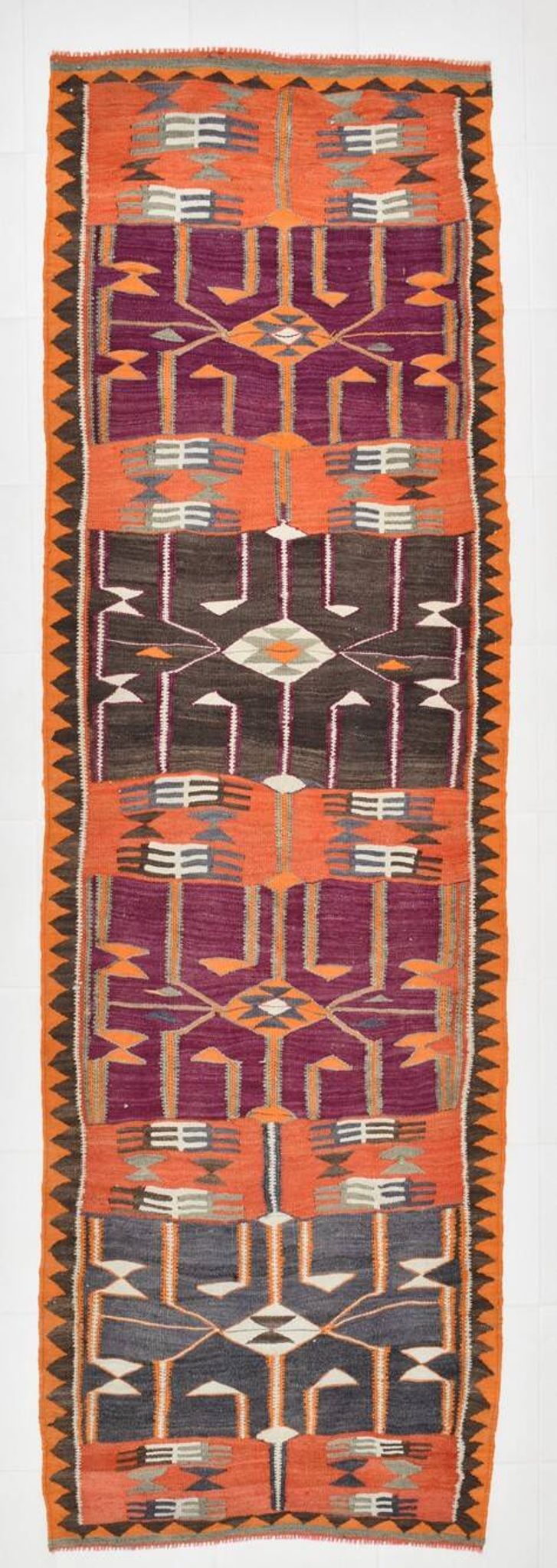 4x12 Kilim Multicolor Rare Size Pattern Kilim Rug, 113x364Cm
