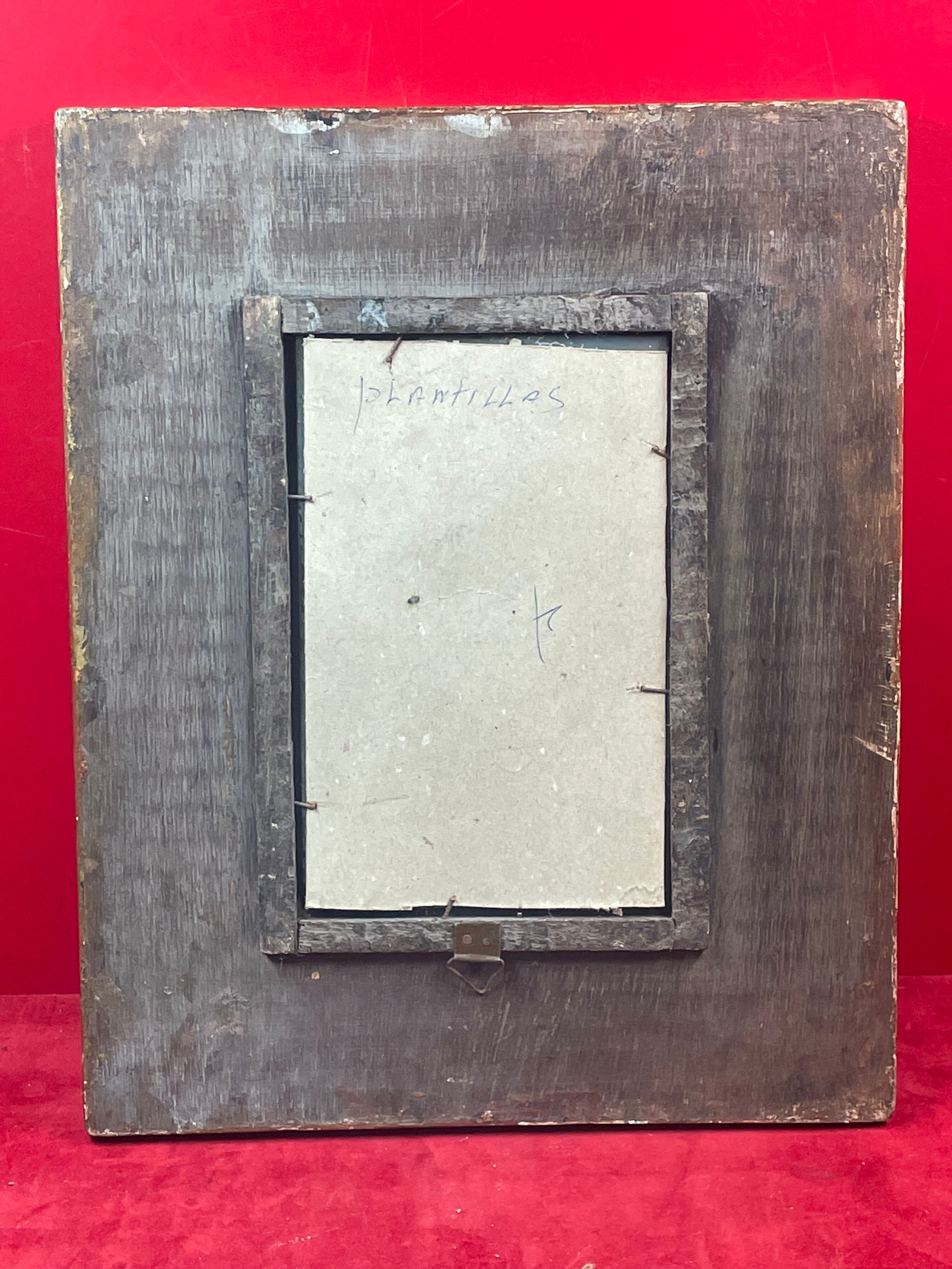 Vintage hand-painted mirror on carved wood, probably Peru, 20th century
