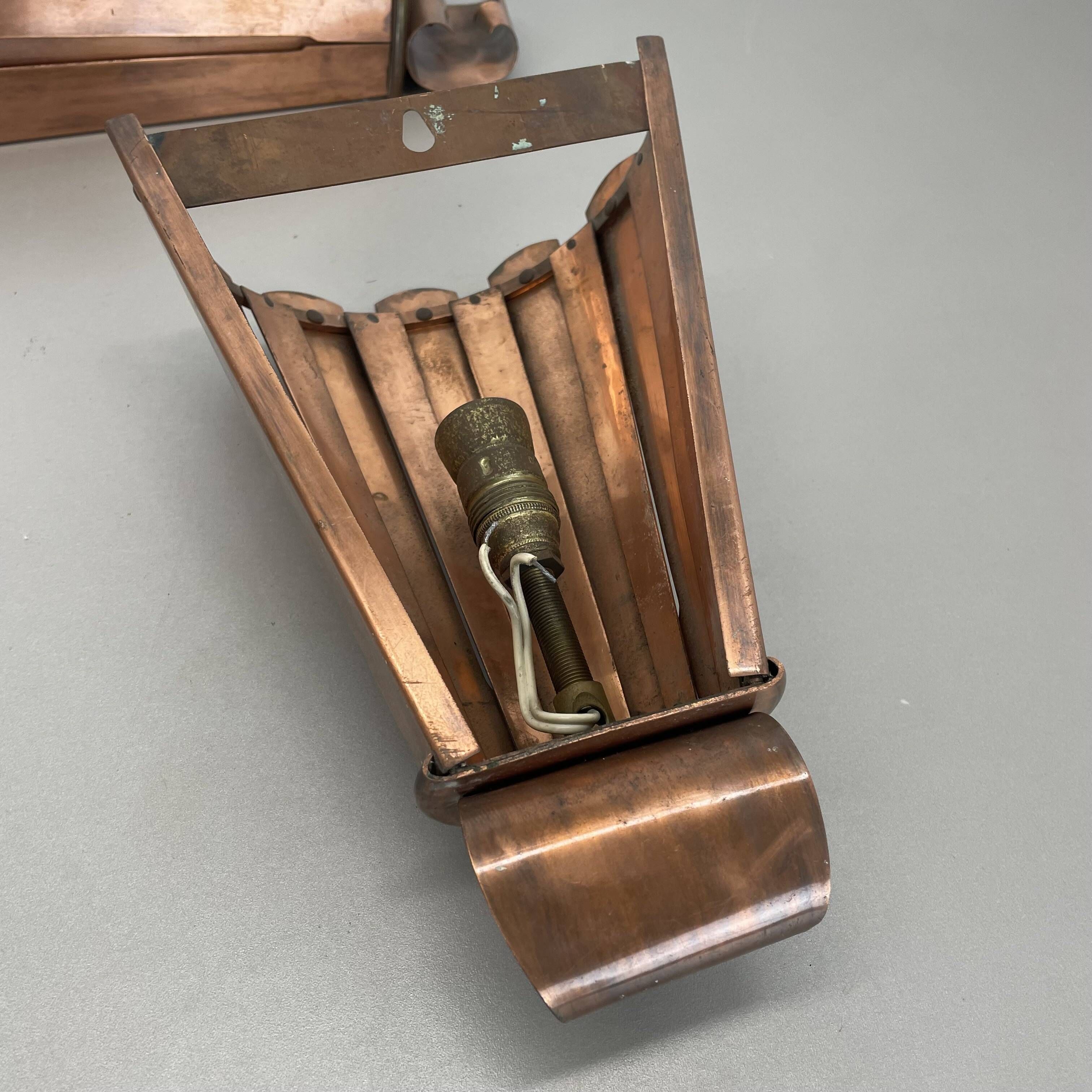 set of 2 copper 25cm Gio Ponti Style Theatre Wall Light Sconces, Italy 1950