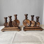 Brutalist turned wood candlestick holders – vintage 50s-60s