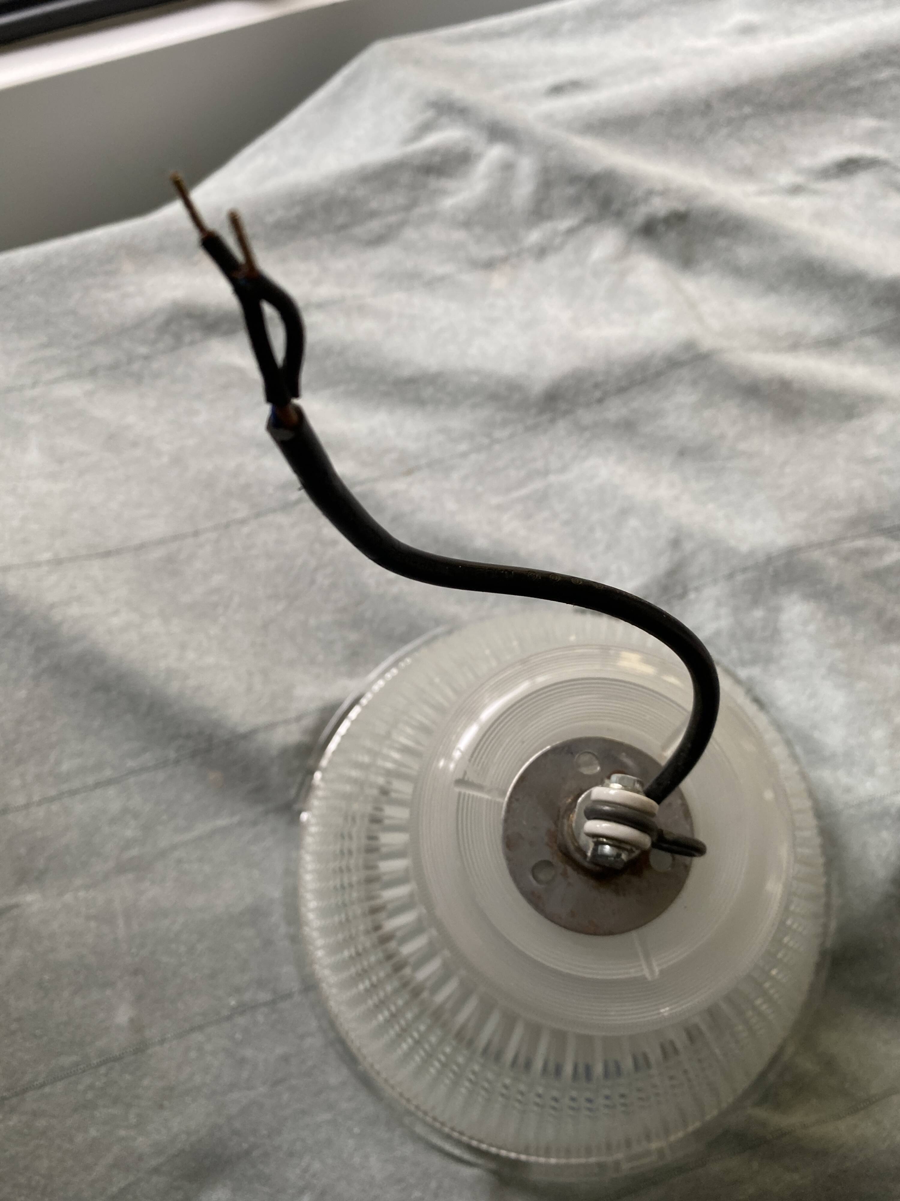 Vintage Holophane Suspension Chandelier from the 50s/60s, industrial style, transparent striated glass