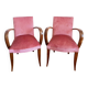Paire de fauteuils moustache velours rose art déco
