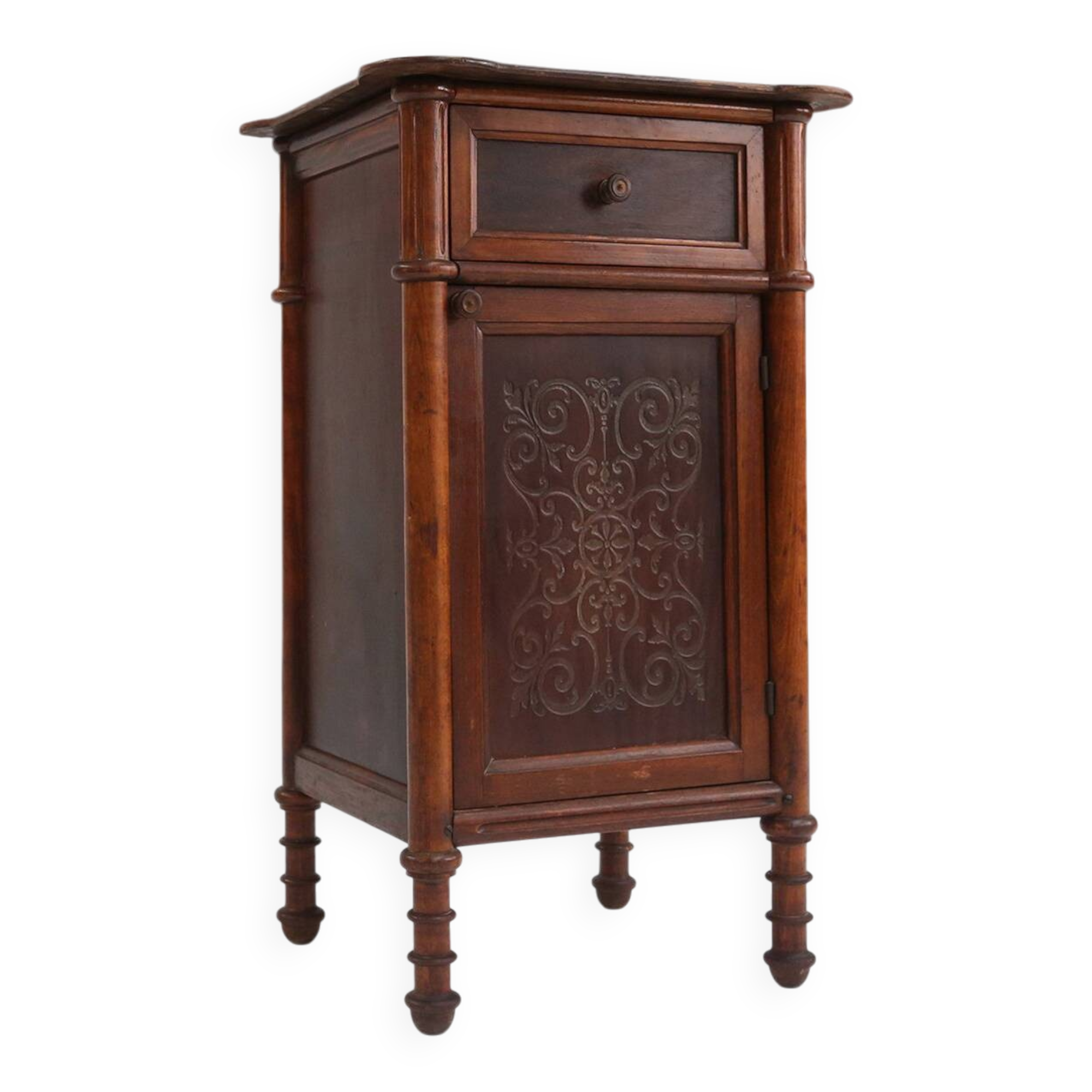 Sculptural Art Deco Nightstand in Dark-Stained Wood, Belgium 1930s