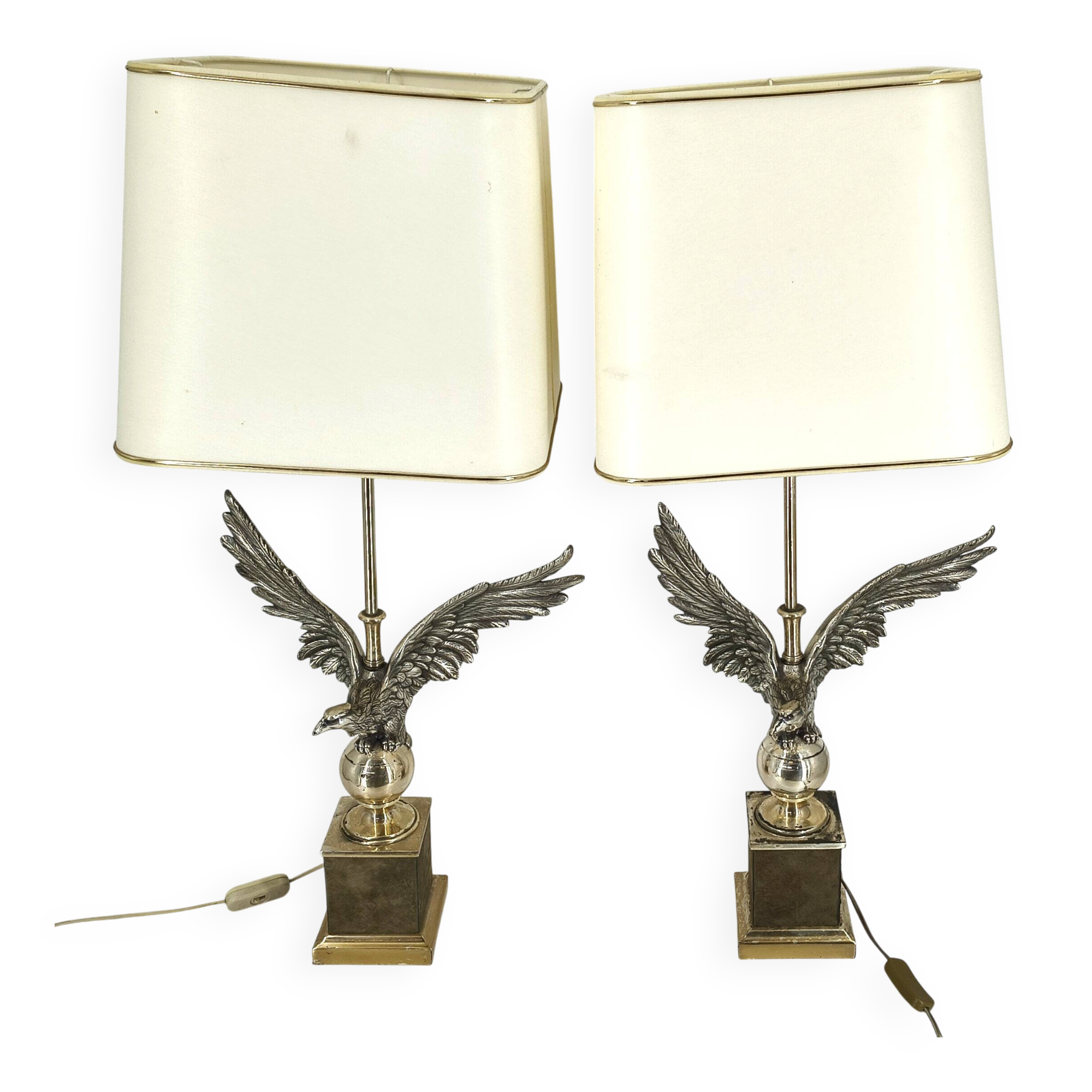 Pair of nickel eagle table lamps by Loevsky and Loevsky, 1970s