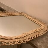 Old rattan wicker braided mirror, 48x40 cm