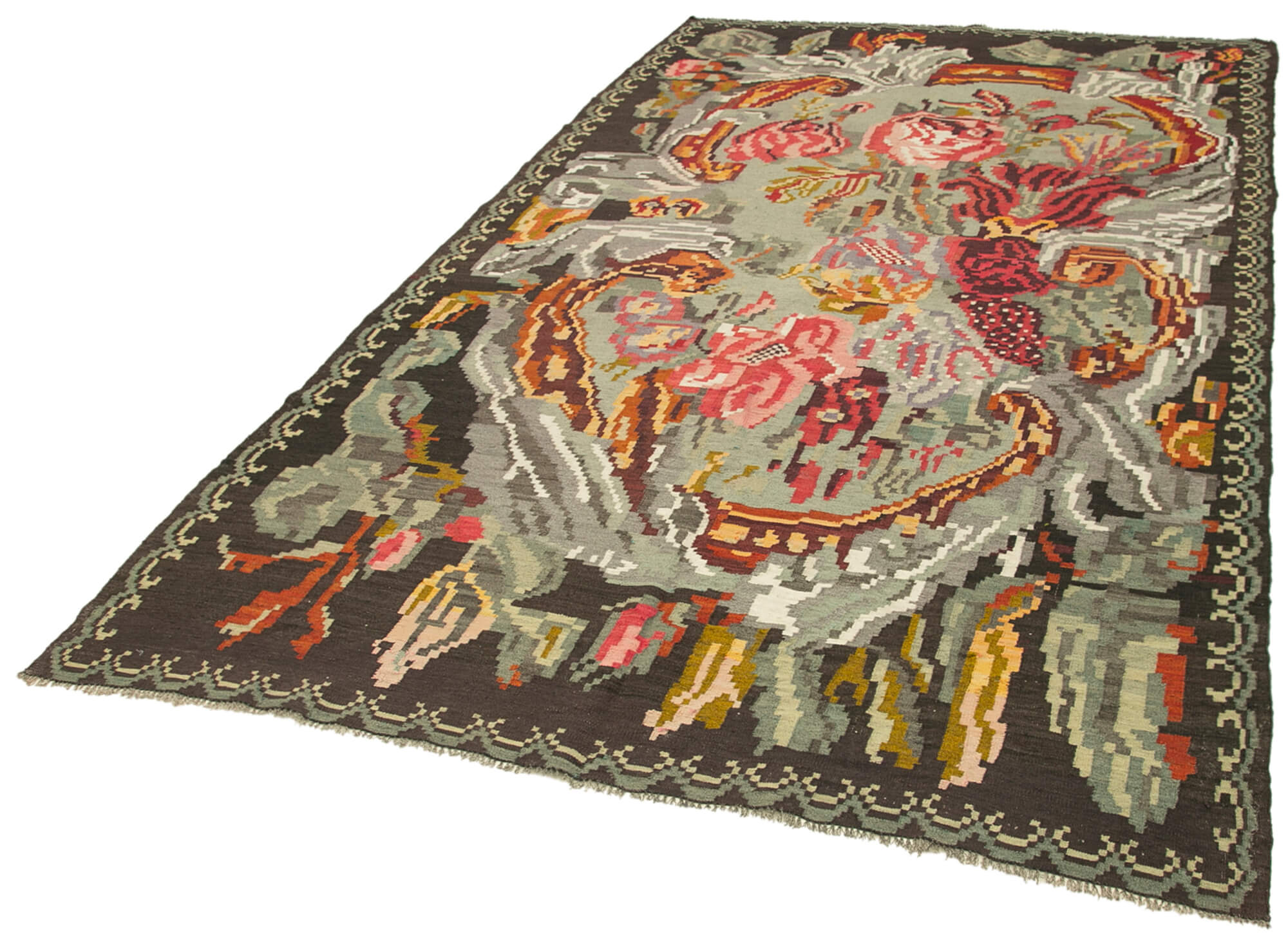 Tapis rose de moldavie kilim 188 x 327 cm