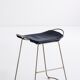 Bar stool, aged flat steel and navy blue leather, contemporary style.