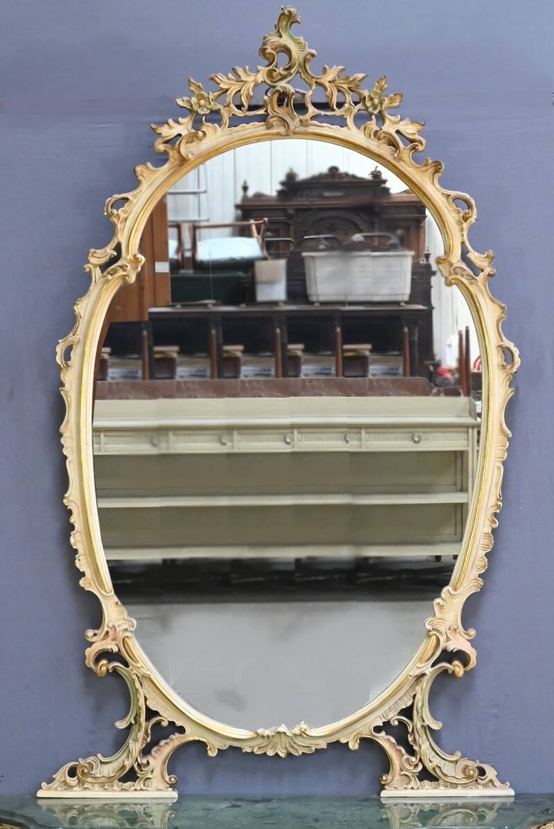 Painted Wooden Console-Mirror Set – 20th Century
