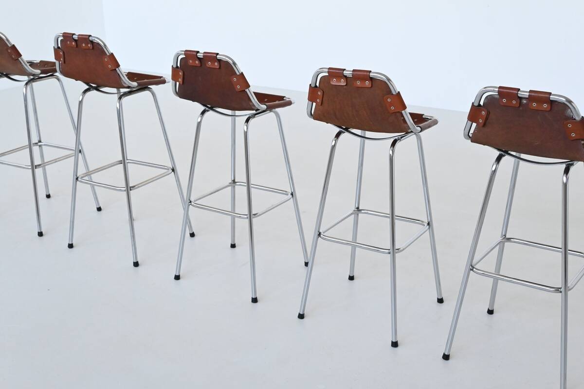Charlotte Perriand bar stools in leather Les Arcs Ski Resort France 1960