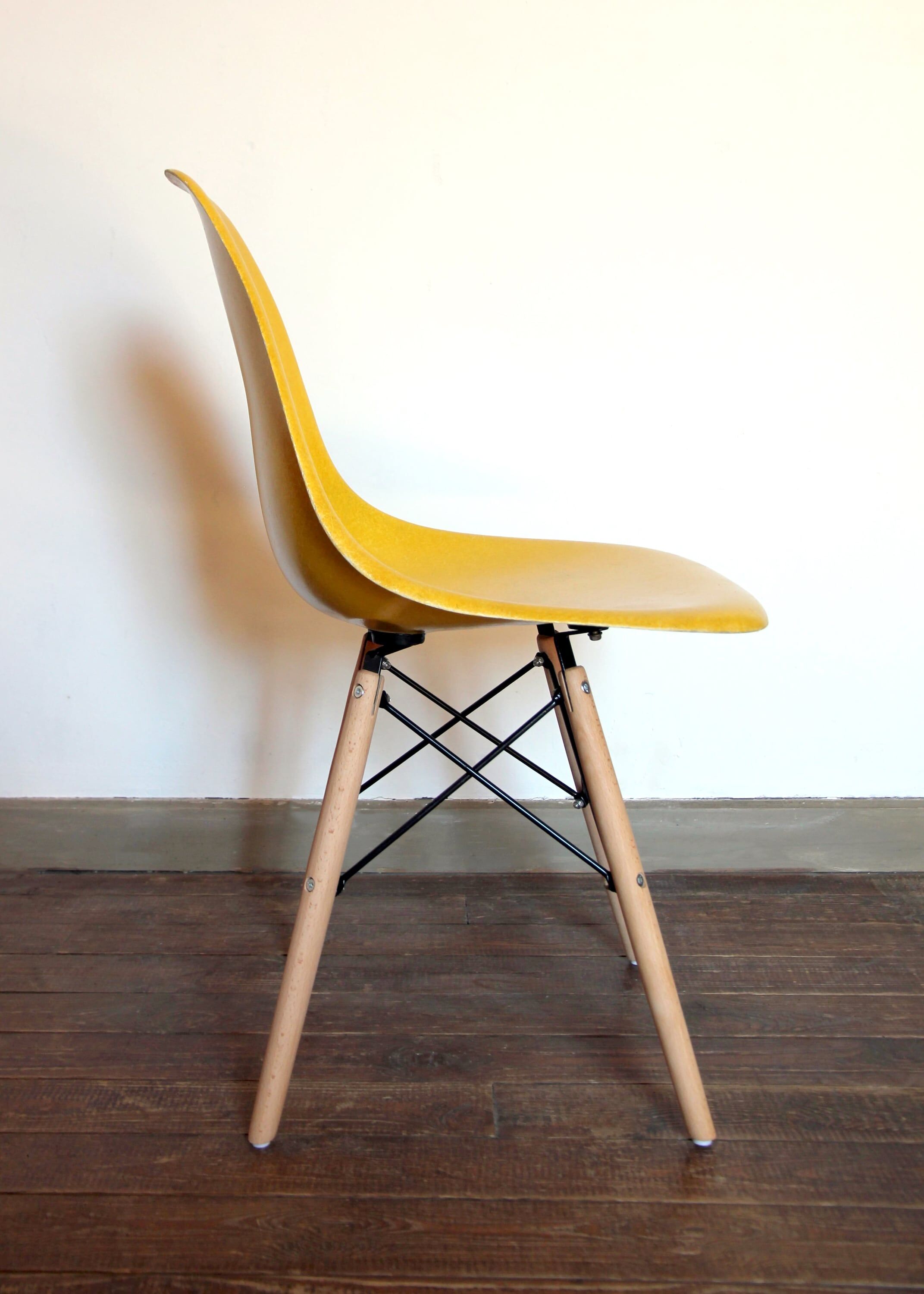 Pair of Yellow DSW Chairs by Charles and Ray Eames for Herman Miller