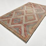 Burgundy & Green Turkish Vintage Kilim Rug