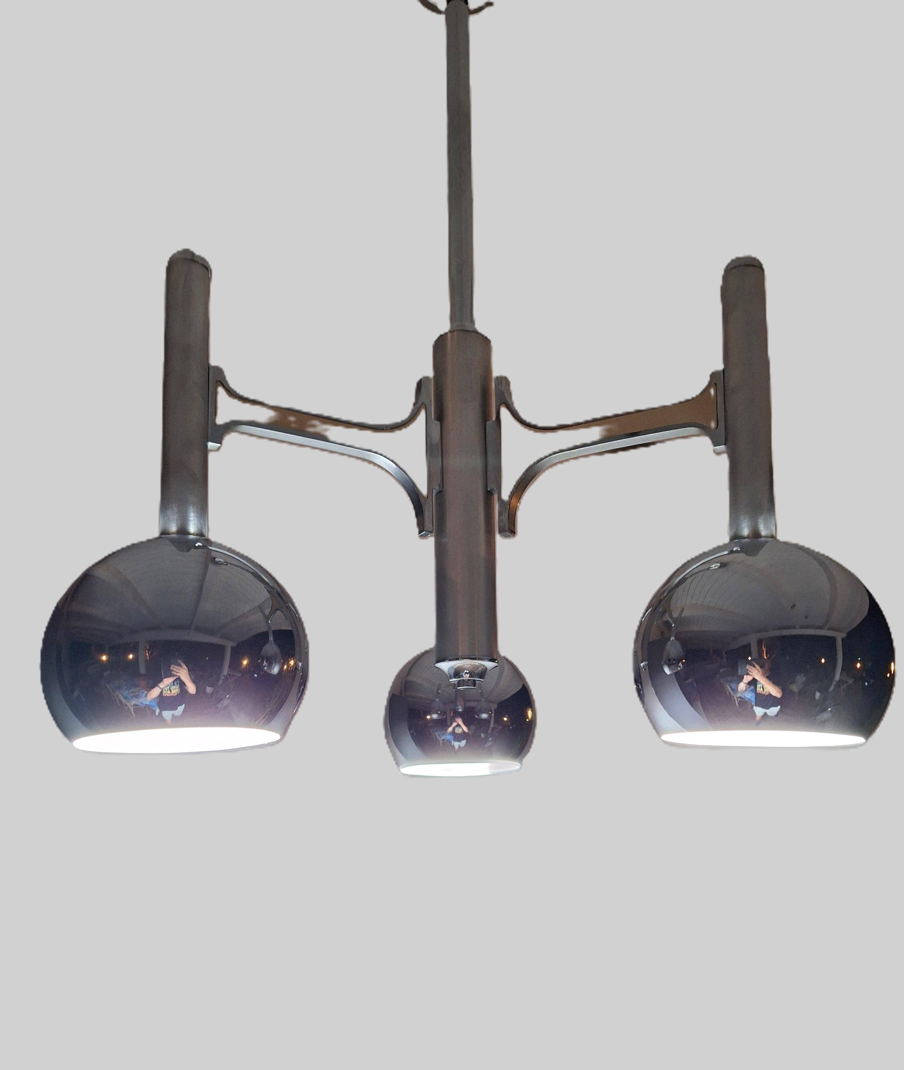 Fonderal Space Age Chandelier – Mid-Century Modern Chrome, Stamped “Fondera