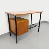 Vintage modernist desk in wood and black metal from the 60s