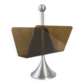 Vintage 1970s magazine rack in plexiglass and brushed steel