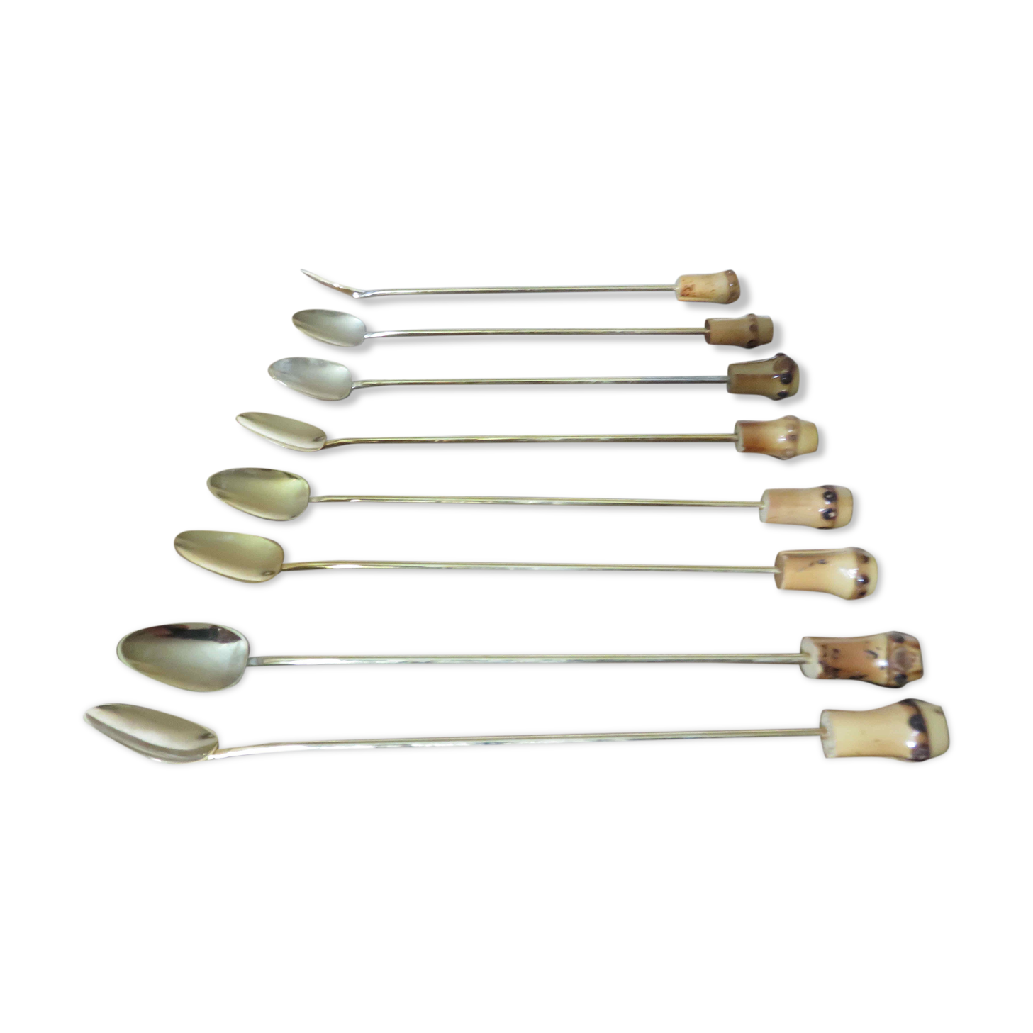 8 cocktail spoons bamboo sleeves gilded with gold late 50s 60s