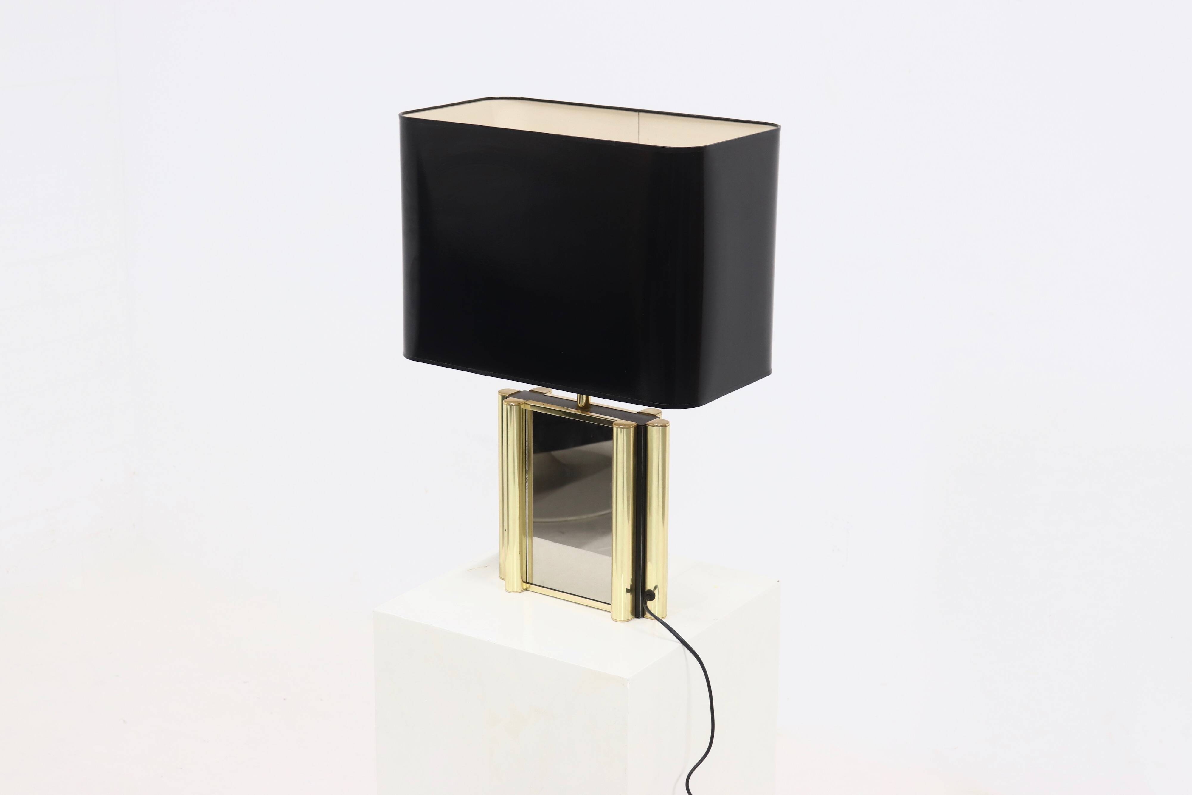 Large Belgian Table Lamp in mirror glass and Brass 1970s
